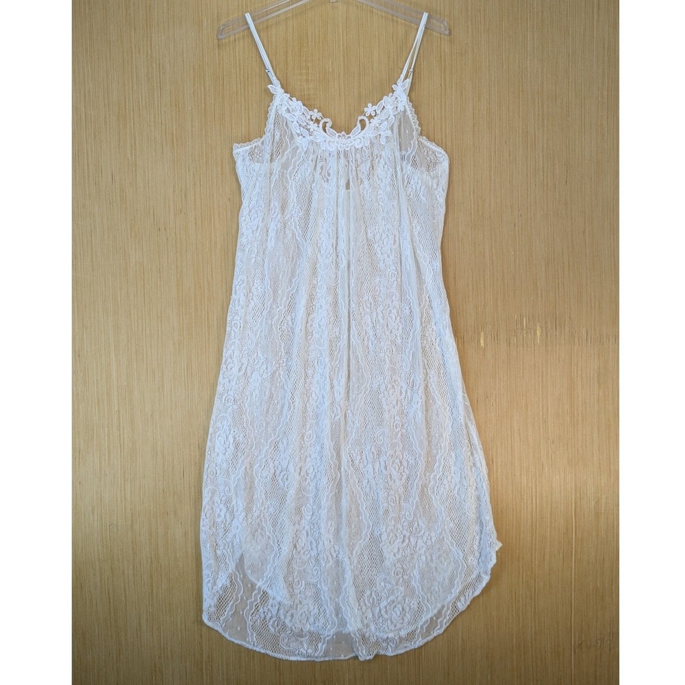 In Bloom by Jonquil Womens White Sheer Floral Lace Chemise Nightgown Size M